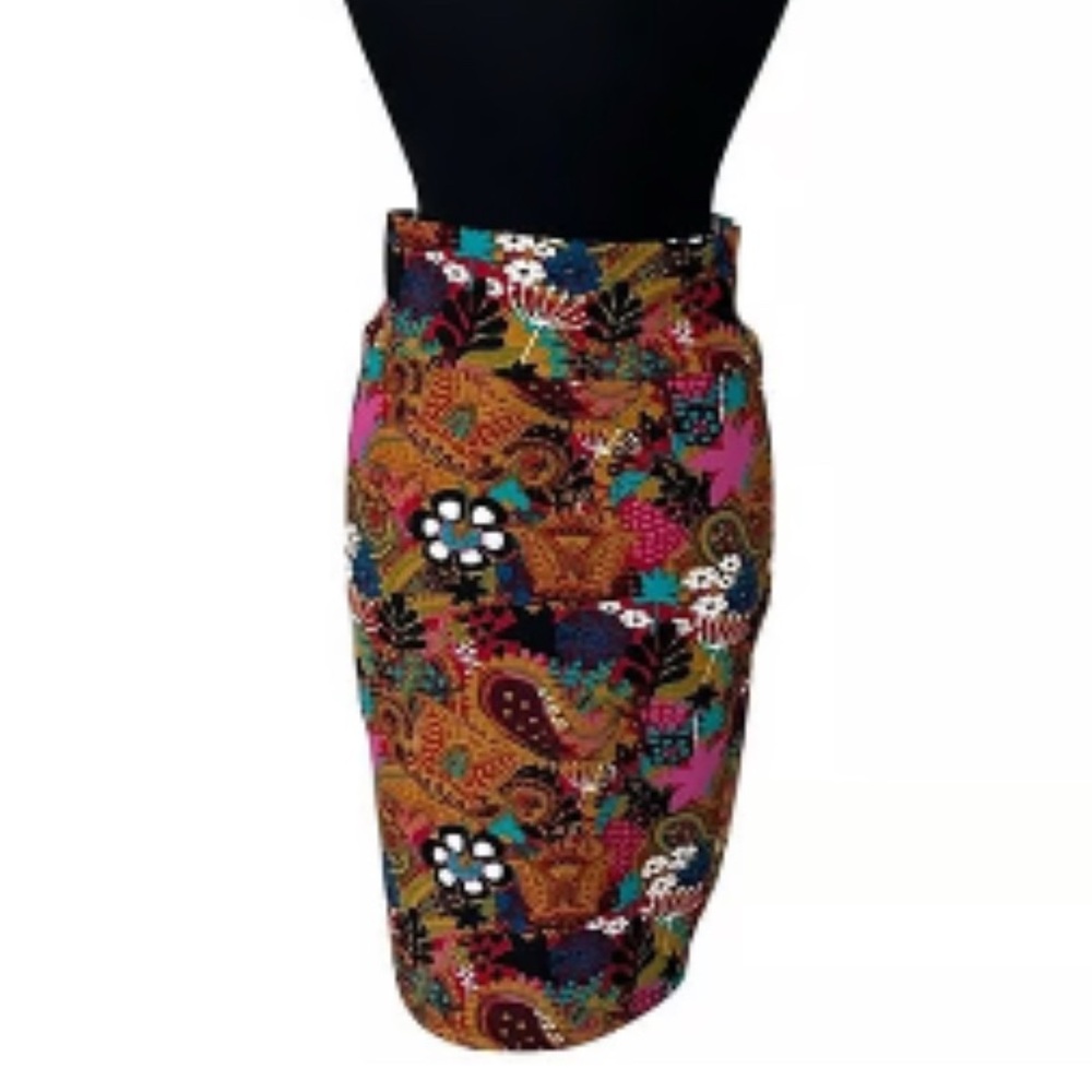 LuLaRoe Cassie Pencil Skirt Large Floral Paisley Multicolor Stretch - Picture 7 of 11